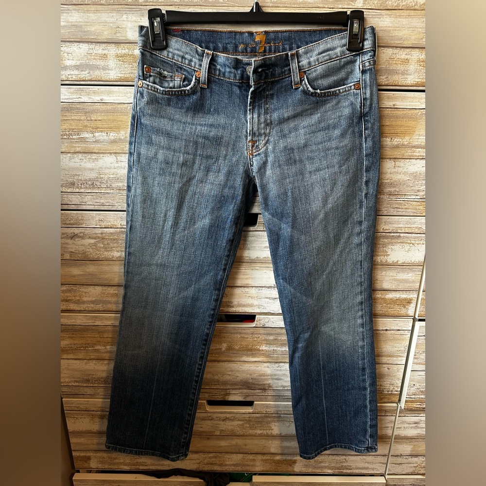 👖 7 For All Mankind Crop Bootcut Jeans Size 29 Rhinestone Crystal Pocket Y2K